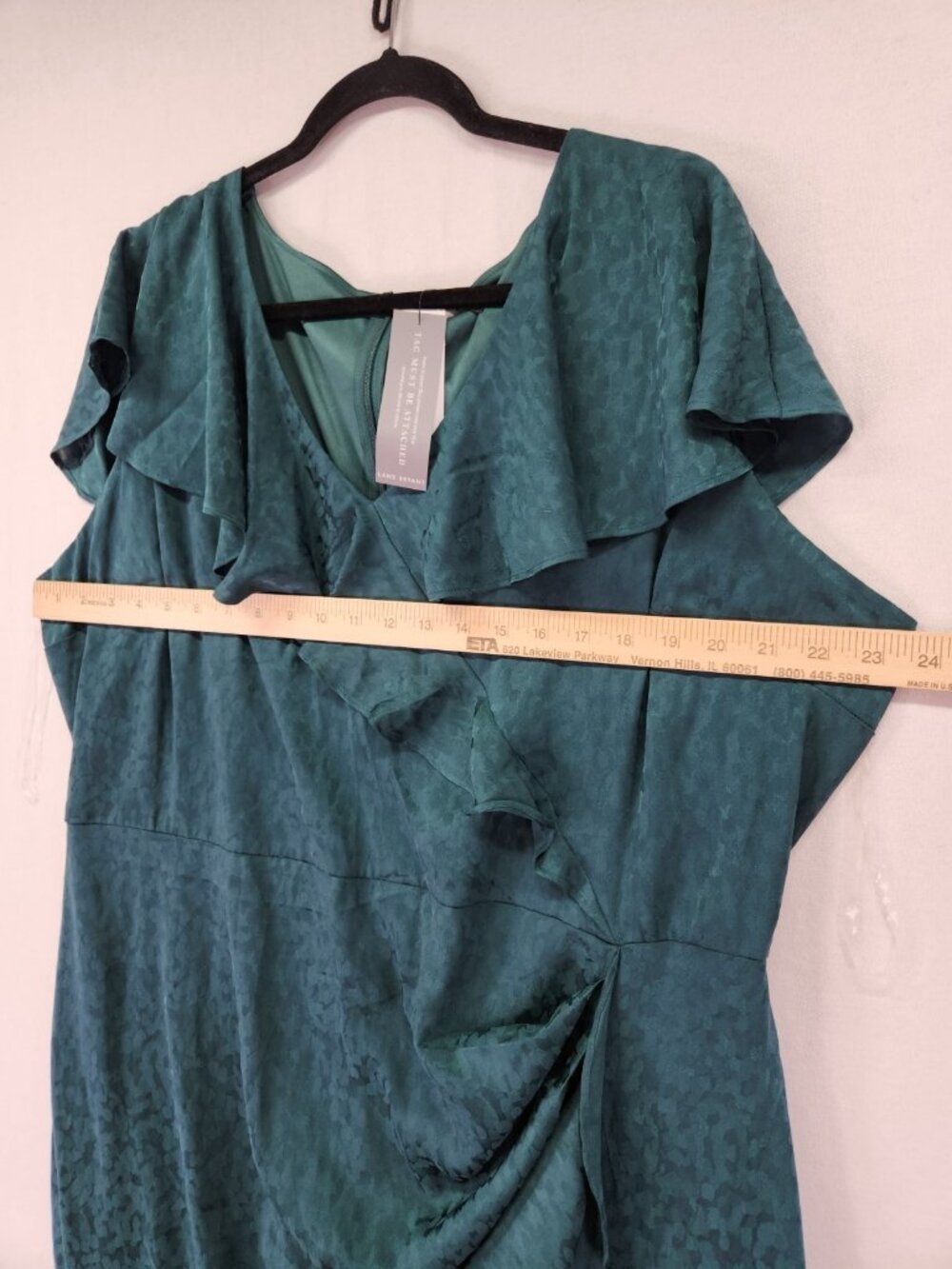 Lane Bryant Women's Green Jacquard Flutter Sleeve Ruffle Midi Dress Plus Size 20 - Picture 5 of 15